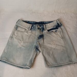 Distressed Light Blue Denim Shorts